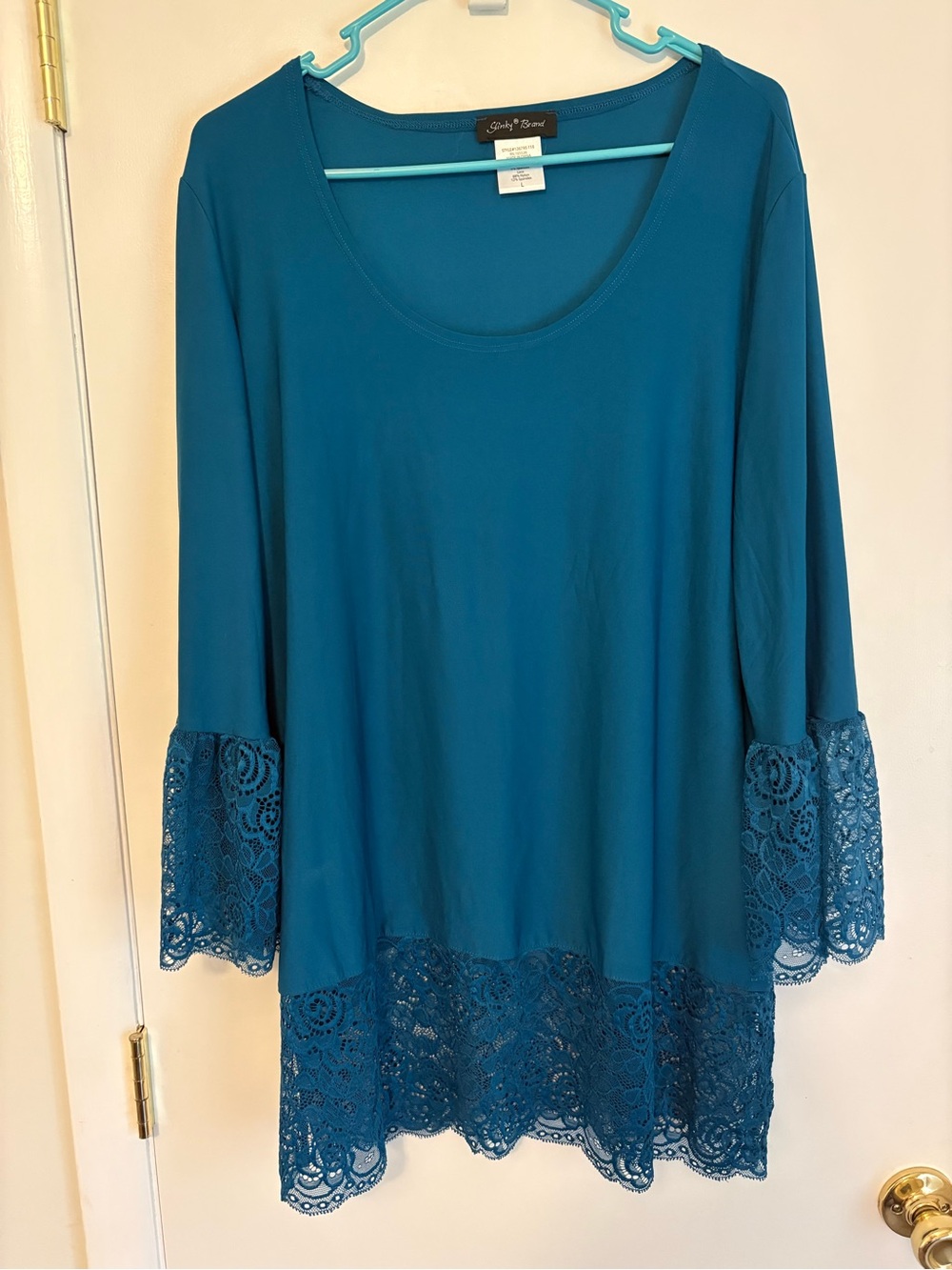 Silky Brand Teal Lace-Hem Scoop Neck Women's Tunic